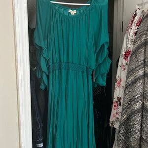 Boho Teal Maxi Dress with Smocked Waist